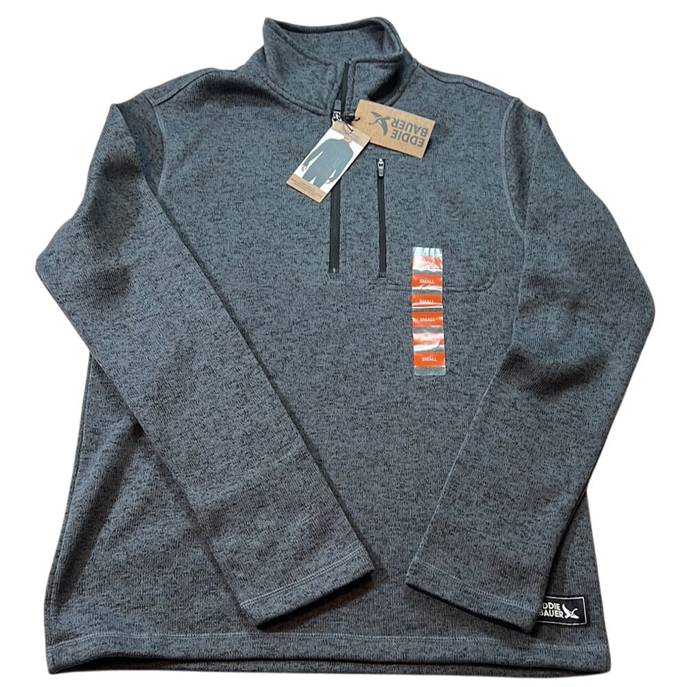 Eddie Bauer Quarter Zip Pullover Sweater‎ Fleece Lined Gray Small